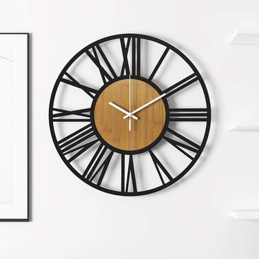 HAITANG Round Wall Clock, Black, 34 cm, for Living Room, Decoration, Vintage Style, Roman Numerals, Silent, Non-Ticking, Wall Clocks for Home, Garden, Office, Cafe Decoration