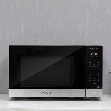 Мікрохвильова піч Cecotec Pro Clean 6110: 23 л, 800 Вт, гриль 1000 Вт, покриття Ready 2 Clean, LED, нержавіюча сталь, чорно-срібний колір