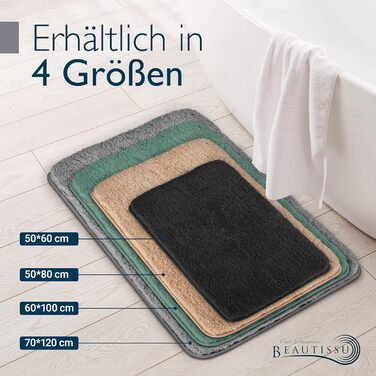 Beautissu Non-Slip Bath Mat - 120x70 cm - Plush Shaggy Rug for Bathroom - Washable, Grey - BeauMare FL