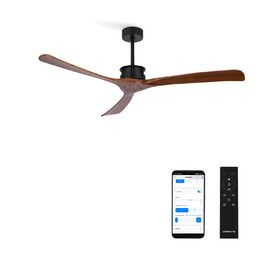 Вентилятор стельовий CREATE WINDLARGE чорний з лопатями з темного дерева, Wi-Fi, пульт, Ø152 см, 40W, DC-мотор, 6 швидкостей, літній/зимовий режим