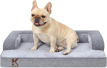 Ортопедичне ліжко для собак великих порід KSIIA, корзина для собак знімний, пральний чохол, диван для собак водонепроникний з бортиком, неслизьке дно, 88x55x15 см (Сірий)