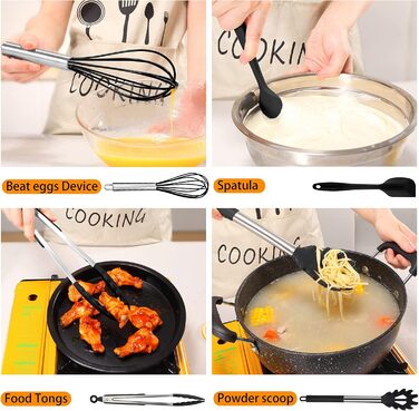 Набір кухонних помічників 15 шт. з силікону з нержавіючою сталею, включає мірні ложки