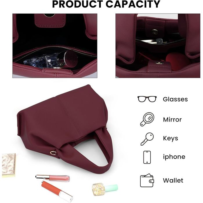 Сумка-клатч жіноча Cloud Pouch Bag бордового кольору з ремінцем через плече, вінтажна сумка-тоут