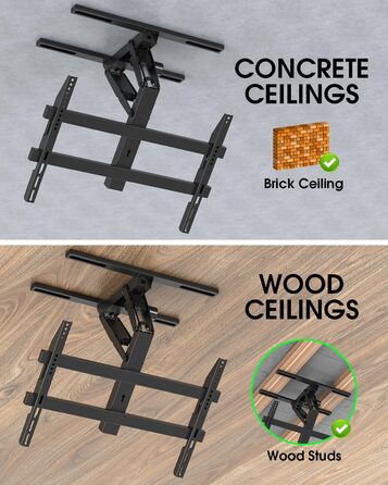 Електричний кронштейн для телевізора на стелю 32-70 дюймів, для плоских та вигнутих TV, чорний, VESA 600x400 мм, з пультом ДУ