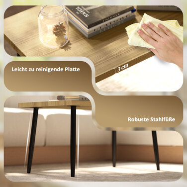 HOMCOM Set of 2 Side Tables with Steel Frame, Living Room Table Coffee Table for Living Room Bedroom Natural | Aosom