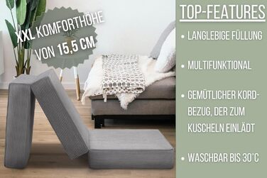 Badenia Trendline Foldable Guest Mattress with Durable Microfiber Cover, Öko-Tex Certified, 196 x 65 x 8.5 cm Sleeping Area, produced according to German quality standards. Height 8.5 cm (Light Gray - Cord, Height 15.5 cm)