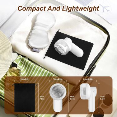 Електричний видалення ворсу ELZO - портативний, бездротовий, з LED-дисплеєм, 3 швидкості, 2 змінні насадки, для одягу, ковдр, білий