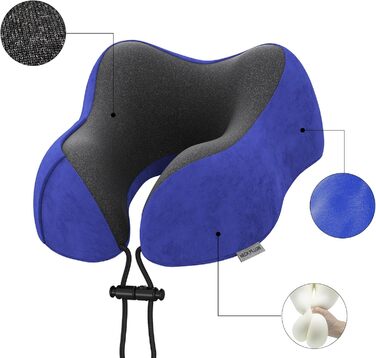 Подушка для шиї у подорожах: автомобільна, для літака, з memory foam, м'який велюровий чохол, для дорослих, для офісу, дому (Темно-синій)