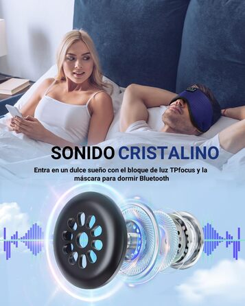 Маска для сну TPfocus з навушниками для тих, хто спить на боці, Bluetooth, миється, блокує світло, з мікрофоном, блакитний колір. Підходить для подорожей, сну, йоги, медитації та сну.