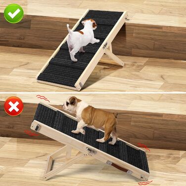 Складана дерев'яна пандус для собак – для ліжка, дивана, авто. Регульована висота 25-52 см, довжина 83 см, ширина 35 см, антиковзка поверхня