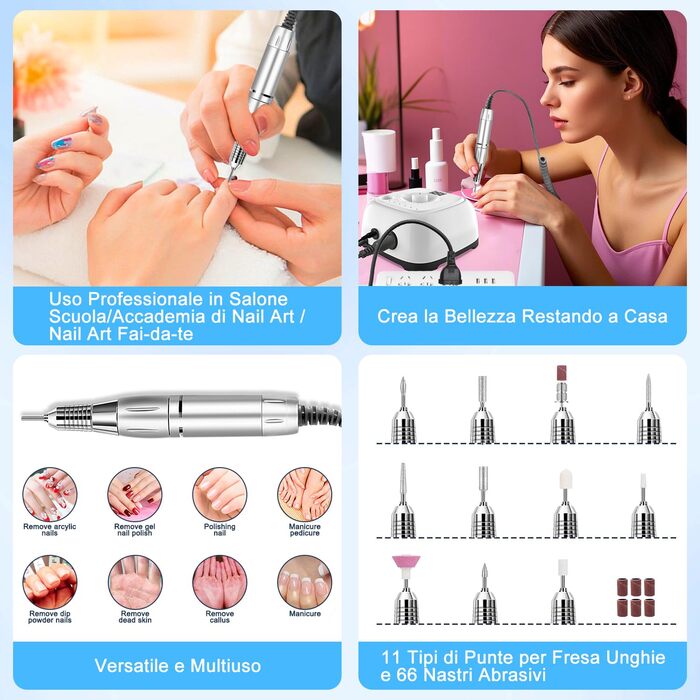 Електрична машинка для манікюру та педикюру Nailgirls 11 в 1 з LED-дисплеєм та педаллю, 35000 об/хв, для гелю та акрилу