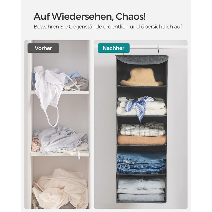 Організатор для шафи SONGMICS, навісний, складний, з металевими гачками та бамбуковими вставками (сірий, 2 шт.)