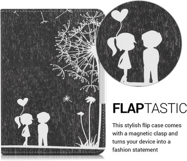 Чохол-книжка kwmobile для Tolino Shine 2 HD - Чохол для електронного читача з квітковим принтом (підтюльник) білий/чорний