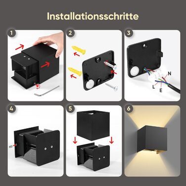 LED настінний світильник 12W, алюмінієвий, регульований кут світла, IP54, тепле біле світло 3000K, для вітальні, спальні, саду, для внутрішнього та зовнішнього використання, 2 шт., колір: білий/чорний