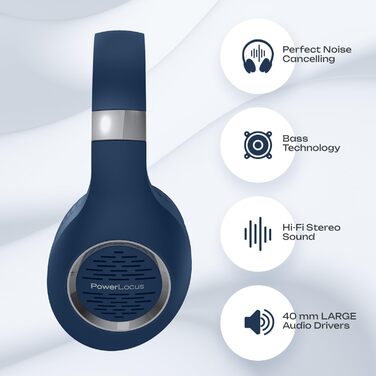 PowerLocus Bluetooth навушники Over-Ear: бездротові, складні, з мікрофоном, Hi-Fi стерео, глибокий бас, для телефону, планшета, ПК (блакитні)