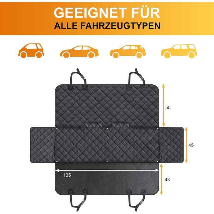 Водонепроникний килимок для собак у машину Basic Schutz Hund з боковими захистами – міцний захист для подорожей та транспортування (заднє сидіння)