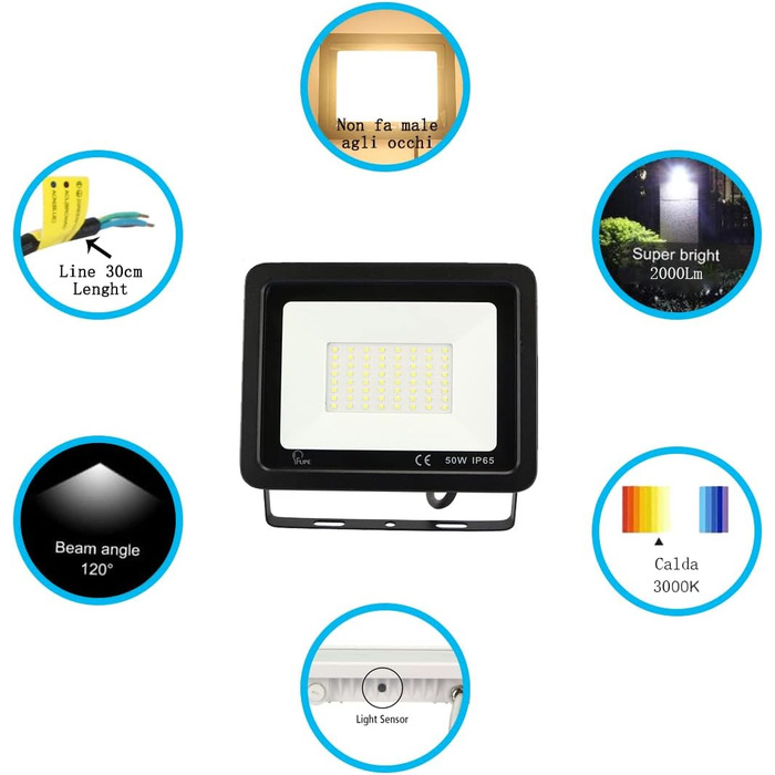 Outdoor LED Floodlights, 100W LED Floodlights, IP65 Waterproof Outdoor Spotlights, 10000LM LED Spotlights, 3000K Warm White Outdoor LED Spotlights, for Backyard, Garage, Hallway, Garden [Black] (3000k Warm White, 50W [1 Piece Black])