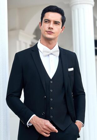 Краватка-метелик чоловіча Enlision з кишеньковим хустинкою - комплект для весілля, свят, до костюма. Білий колір.