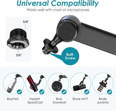 Тримач для мікрофону YOUSHARES Premium NBA6 - сумісний з Shure SM7B, Rode PodMic, Blue Yeti та ін.