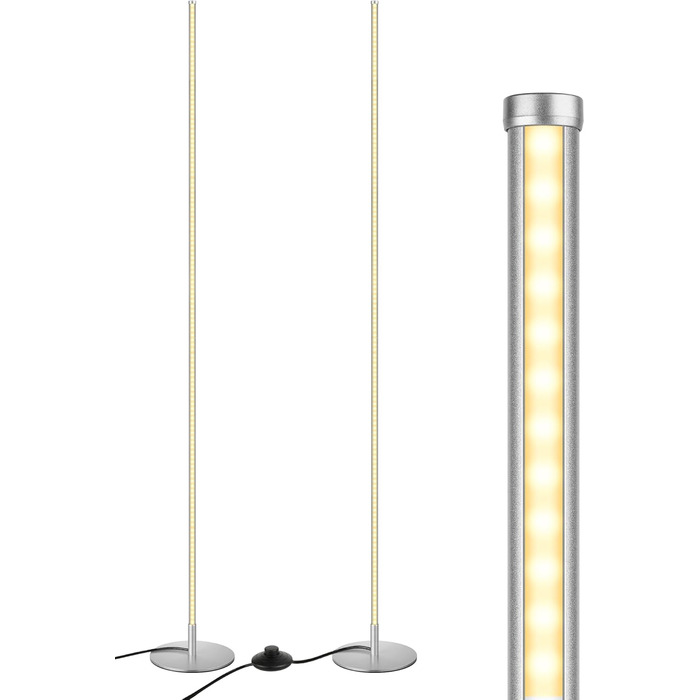 LED торшер Edishine 2 шт. з диммуванням, тепле світло 3000K, регулювання висоти 146 см, з функцією пам'яті, для вітальні, спальні, офісу (срібний)