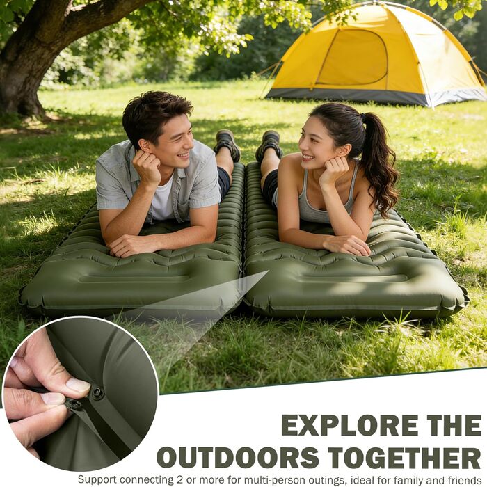 Надувний матрац Isomatte 12 см з насосом та подушкою, армійсько-зелений, для кемпінгу, туризму, пляжу