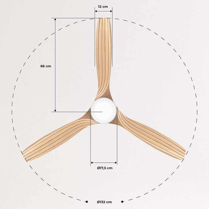 Стельовий вентилятор CREATE WINDCUP з пультом, світлом та Wi-Fi, 132 см, 40W, дерев'яні лопаті, DC-мотор, 6 швидкостей, літній/зимовий режим