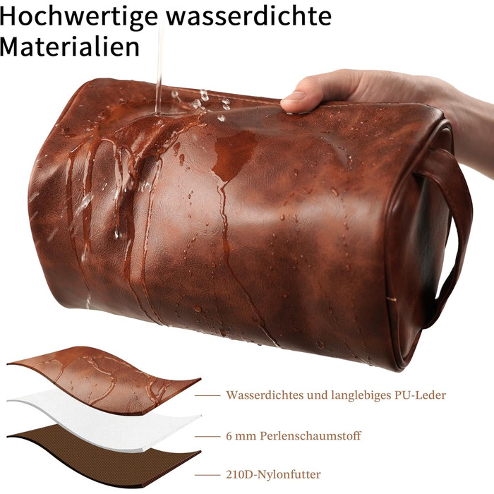 Чоловіча дорожня косметичка Easycosy з лазерним гравіюванням, шкіряна, на блискавці, червоно-коричнева. Ідеальний подарунок для чоловіків, тата, дідуся, колеги.