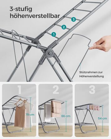 SONGMICS Сушарка для білизни складна, металева, 2-х крила, 44 x 101 x 54 см, білий (Taubengrau)