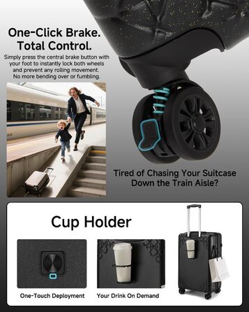 Набір валіз Sea Choice 3 шт. з жорстким корпусом, розширюваний, легкий, з 4 колесами, з тримачем для напоїв та TSA замком, чорний