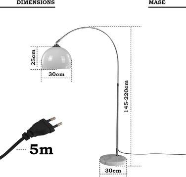 Торшер Jago Bogenleuchte білий, регульована висота 145-220 см, 1xE27 LED 60W, енергоефективність A++-E