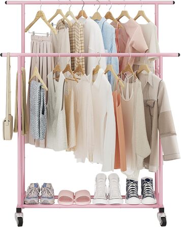 Мобильна вішалка для одягу Calmootey з подвійною перекладиною, біла (рожева)