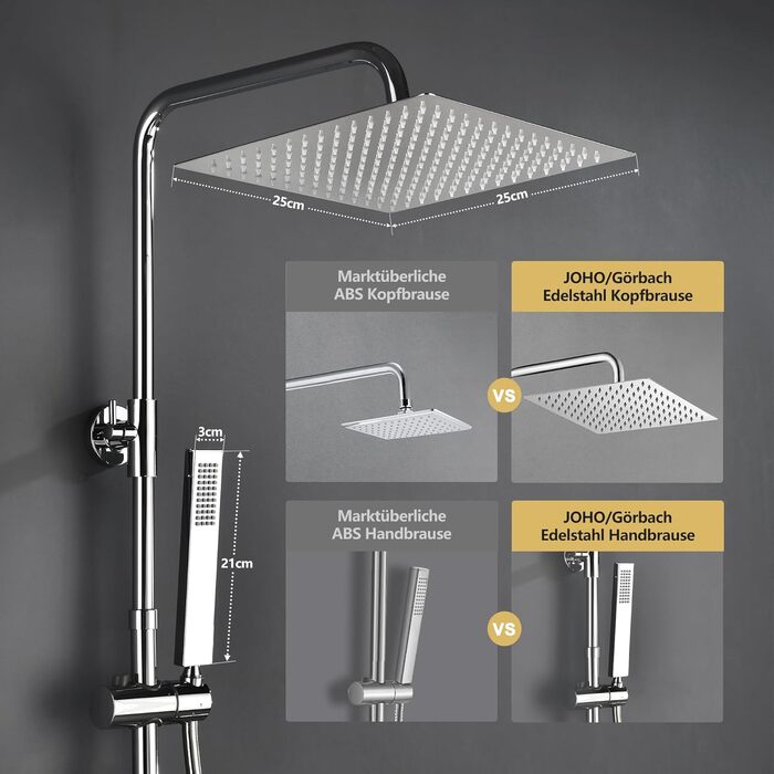 Gorbachev Rain Shower System with Shelf, Shower Set without Shower Faucet (20x20cm) (SJ-TP2525CP, Chrome)