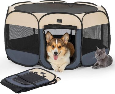 Клітка-вигул для цуценят та котів 4 Pet, складана, для дому та вулиці, з мискою, блакитно-біла