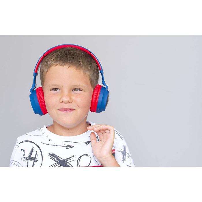 Дитячі навушники PowerLocus Bluetooth Over-Ear з LED-підсвічуванням та обмеженням гучності 85dB, з мікрофоном для телефону, планшета, ПК, ТВ (Синій/Червоний)