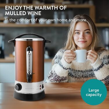 Navaris Mulled Wine Warmer/Hot Water Dispenser - Stainless Steel - with Thermostat, Fill Level Indicator, and Tap - Mulled Wine and Hot Beverage Dispenser (10 l, Copper)