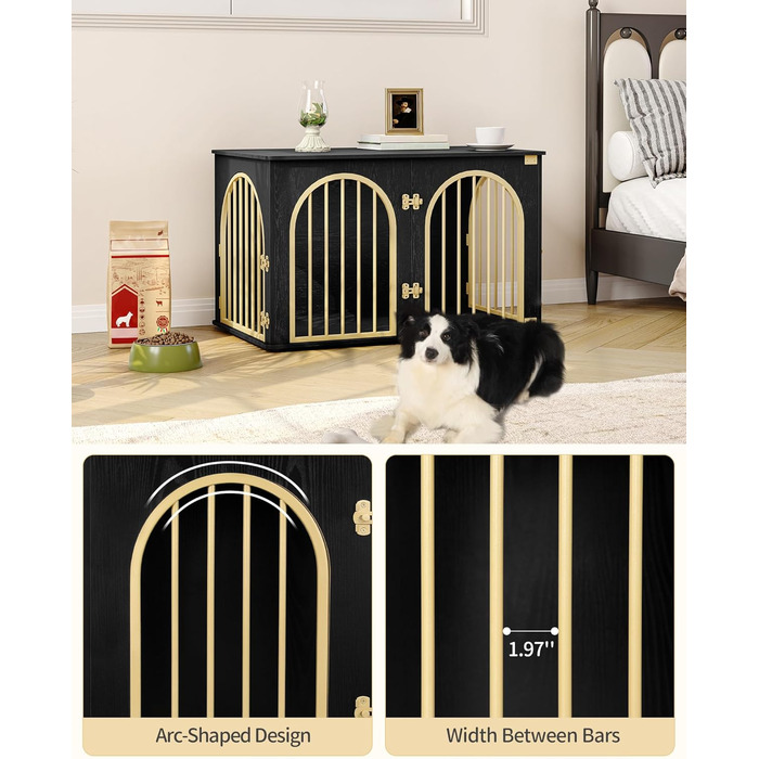 Клітка для собак Hzuaneri, 100 см, з 3 дверцятами, сучасний дизайн, для дому, чорне золото, DFC84101B