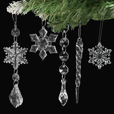 Christmas Tree Ornaments Snowflake Transparent, 12 Pieces Acrylic Snowflakes Decoration Crystal Christmas Tree Decorations Decoration Winter Christmas Ornaments (9.5CM)
