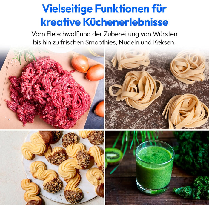 Кухонна машина MEDION MD18430: 3-в-1 (міксер, м'ясорубка, тістоміс), 5 л чаша з нержавіючої сталі, 1200 Вт, цифровий дисплей, чаша для льоду, титан