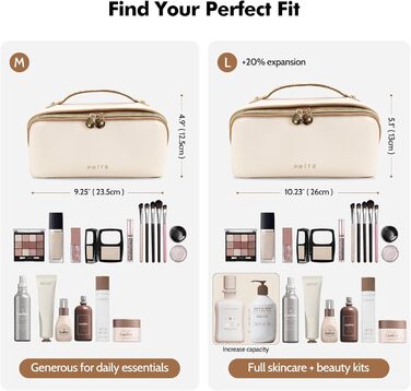 Косметичка велика містка для подорожей, водонепроникна з PU-шкіри, з прозорими перегородками та ручкою, бежева