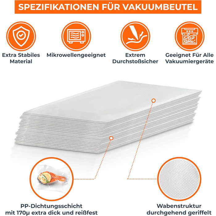 Boxolutions Pro Vacuum Bags for all devices - with 170µm extra strong and tear-resistant - 20x50 cm - honeycomb structure - BPA-Free - aroma-proof - 1000 pieces