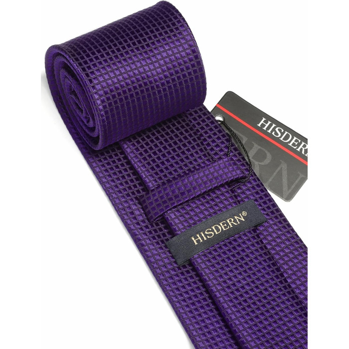 HISDERN Комплект краватки та нагрудного хустинки для чоловіків, в клітинку, елегантний, класичний (фіолетовий)