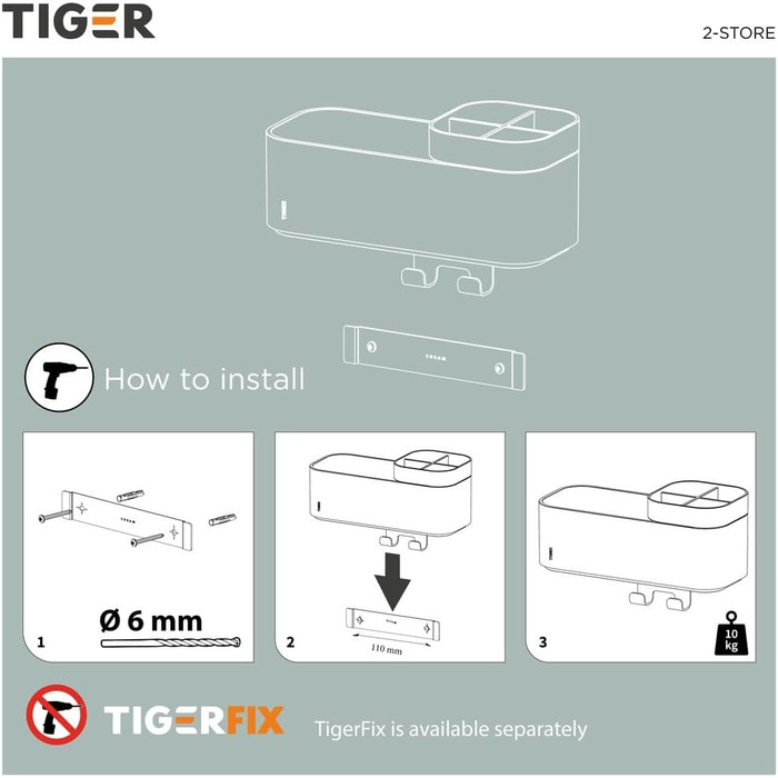 Tiger 2-Tier Bathroom Shelf with Integrated Toothbrush Holder and Hooks, Bathroom Shelf for Shower and Vanity to Store Bathroom Accessories, Color: White