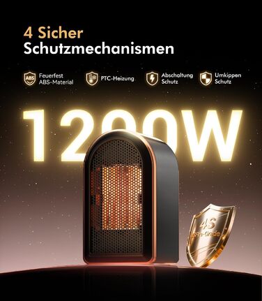 Керамічний обігрівач Mini Heizlüfter Neu Upgraded - компактний електрообігрівач для дому, офісу, кемпінгу (чорний)
