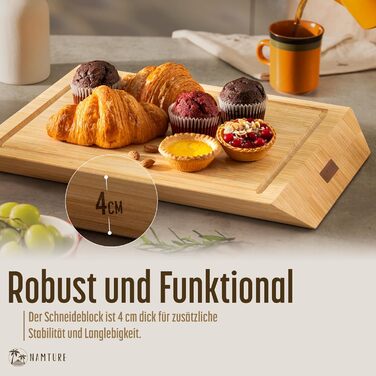 Дерев'яний обробний дошка Stirnholz 45x30 см з бамбука, преміум-якість, з жолобом для соку, з ручками, антиковзні ніжки, в подарунковій коробці