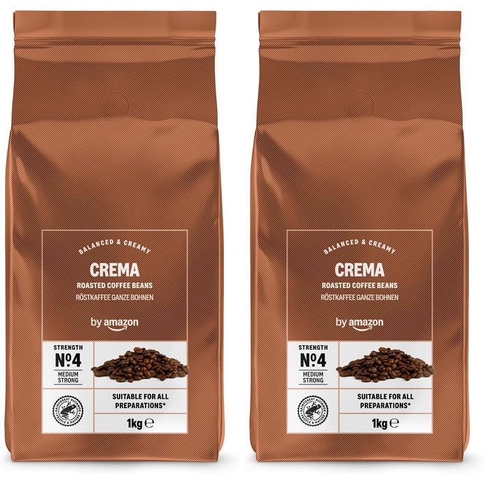 Кава в зернах Amazon Espresso Crema, 100% Арабіка, середній обсмаження, 2 кг (2 упаковки по 1 кг)