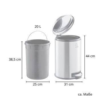 Сміттєвий бак SVITA T20 з нержавіючої сталі, 20 літрів, з педаллю, срібний колір. Підійде для кухні.