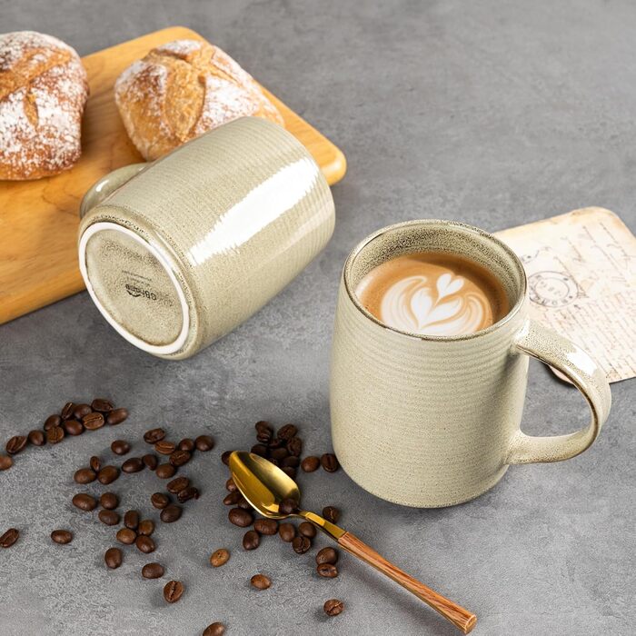 Набір келихів для кави GBHOME 500 мл (4 шт.) з кераміки з градієнтом кольору - для лате, чаю, пива, гарячого шоколаду. Можна мити в посудомийній машині та використовувати в мікрохвильовці. Реактивний хакі.