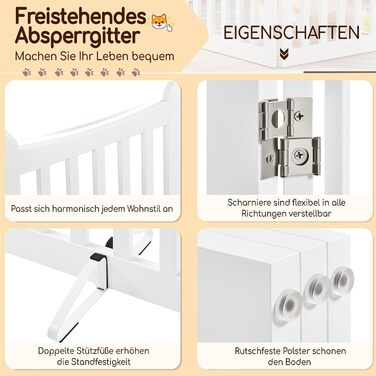 Захисне ґратка для собак Yaheetech, 90.5 x 201.5 см, 4 панелі, білий колір. Ідеально підходить для дому, кухні, проходу, каміну, печі.