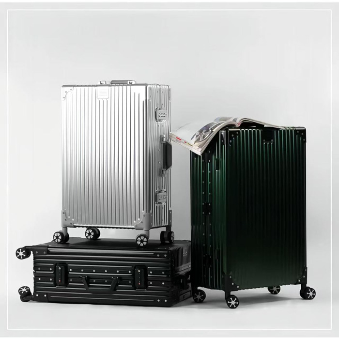 Чемодан-тележка Yuweijie з алюмінієвим каркасом та жорстким корпусом з полікарбонату, 4 колеса, розмір L, 55 см, 35 л (Чорний)