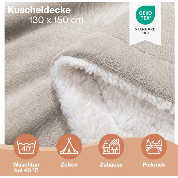 Плед Blumtal Premium Sherpa з м'якою шерпа-підкладкою 230x270 см - сертифікат Oeko-Tex, теплий та пухнастий плед для дивана, колір